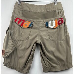 Maloja Mountain Bike Shorts Mens Small Retro Colorful Logo Pockets Khaki Cycling